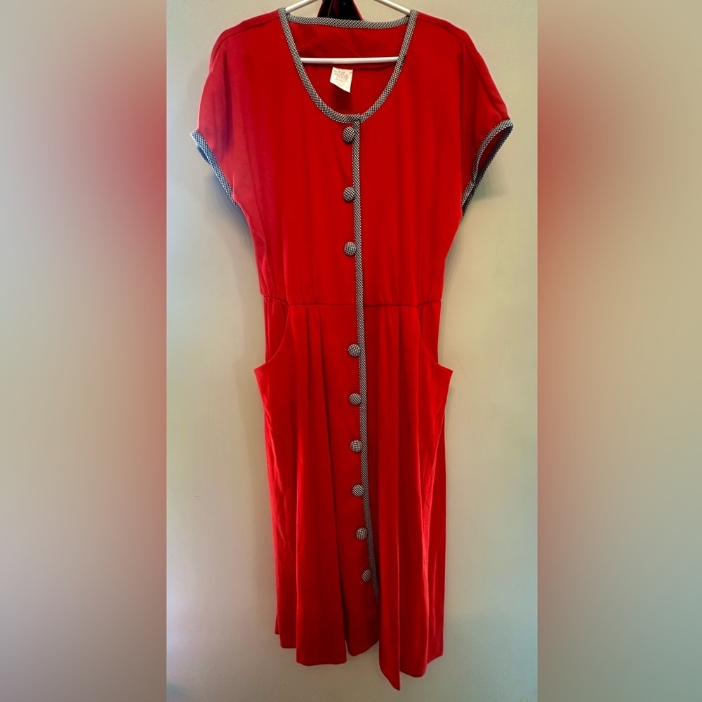 Vintage 80s Red Midi Dress with Button Accents & Detached Belt Size 12